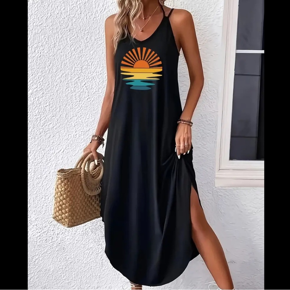 Sunset Print Maxi Cami Dress